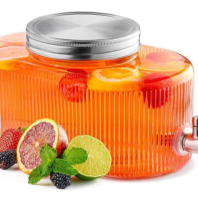 Glass Drink Dispenser for Fridge - 100% Leakproof Stainless Steel Spigot - Liquid Laundry Detergent Dispenser, Punch Bowl Beverage Dispenser for Parties, Water Dispenser Countertop, 5L Jug 1.32 Gallon