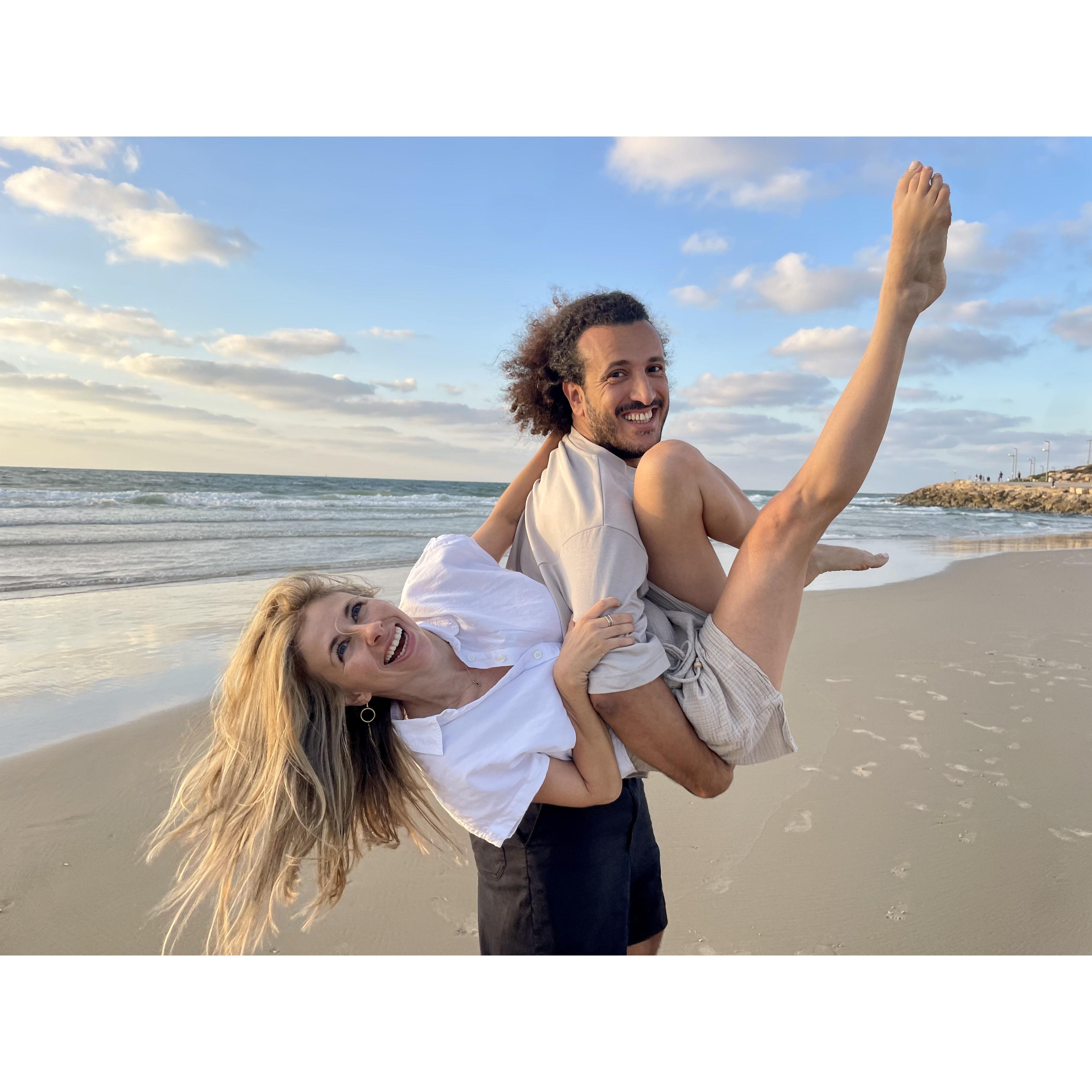 A fun photo from our engagement shoot - Sarah took a tripod and took photos of us on the beach!