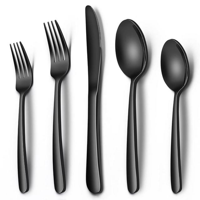 Black Heavy Duty Silverware Set, 20-Piece Stainless Steel Flatware Set for 4, Food-Grade Tableware Cutlery Set, Utensil Sets for Home Restaurant, Mirror Finish, Dishwasher Safe