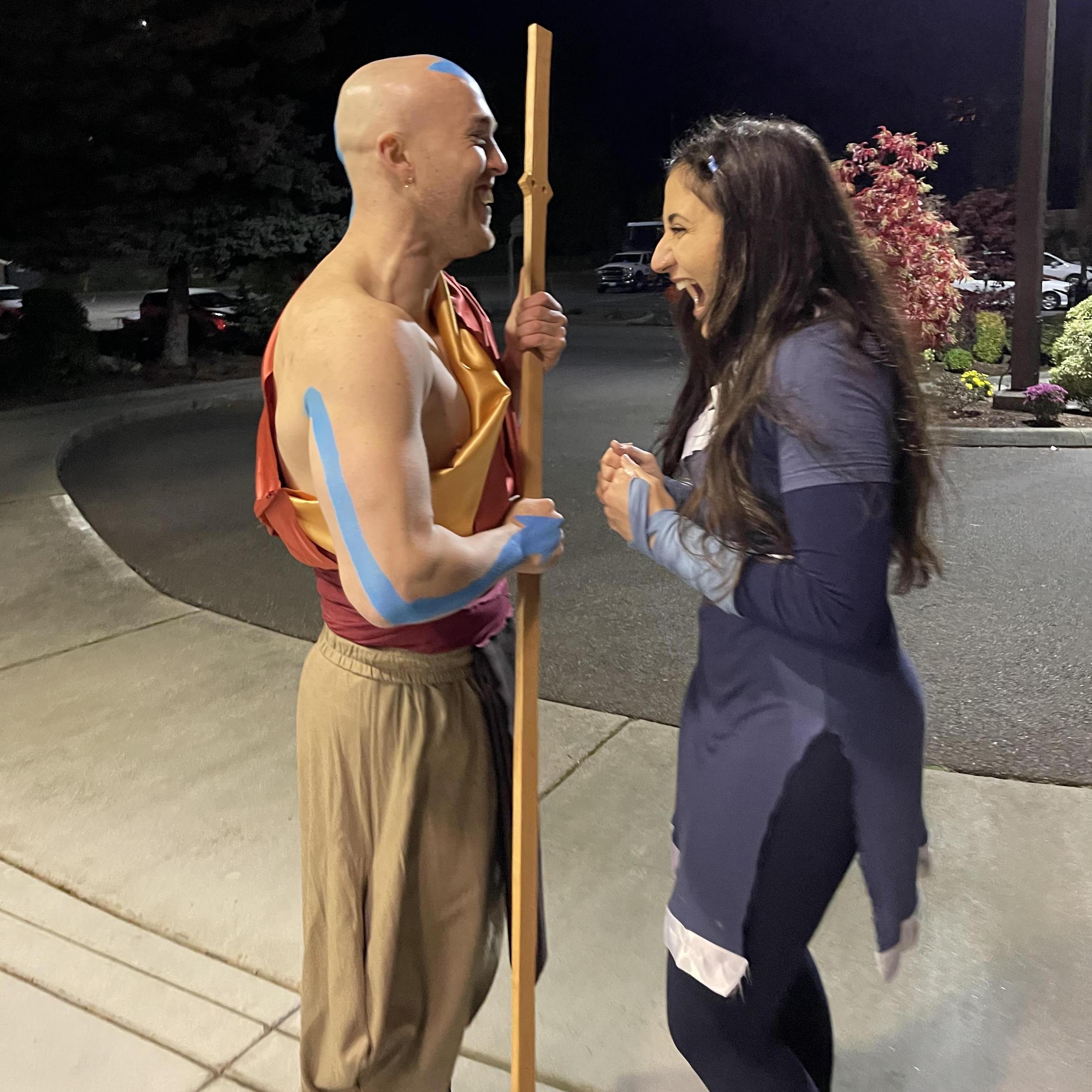 We dressed up as Aang and Katara from Avatar the Last Airbender-- it was freezing, as it was October in the PNW, but Ian handed out candy like a champ. And we won best costume!