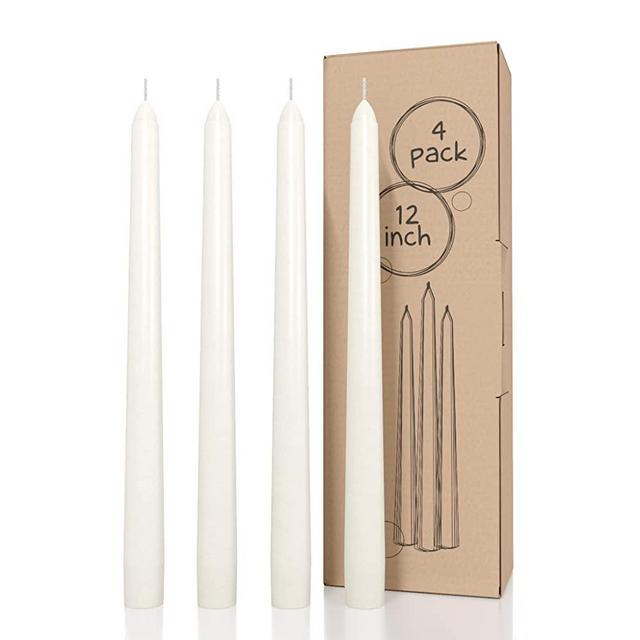 CANDWAX Ivory Taper Candles 12 inch Dripless - Set of 4 Tapered Candles Ideal as Dinner Candles - Smokeless and Unscented Taper Candles Long Burning - Hand Poured Tall Candlesticks