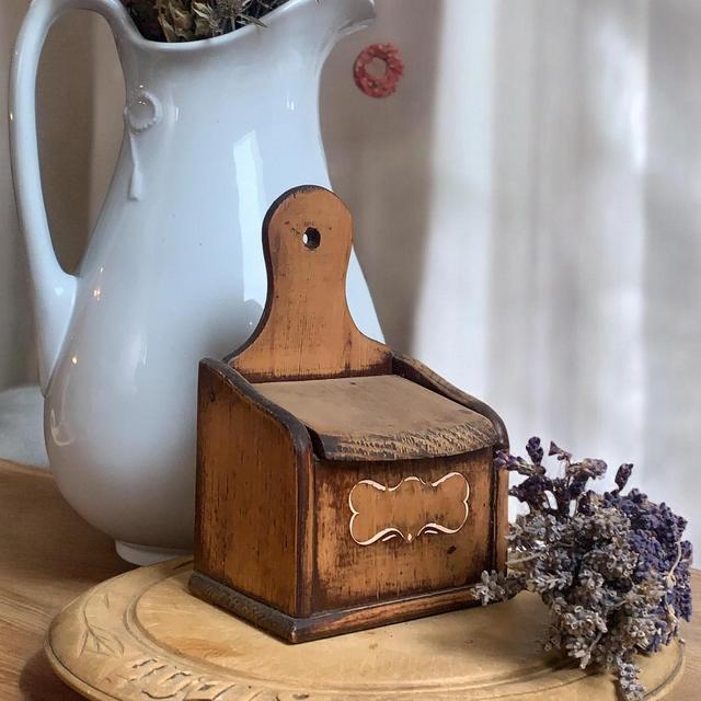 Antique Wood Salt Box With Beautiful Dark Patina, Hanging Salt Box, Rustic Kitchen Decor