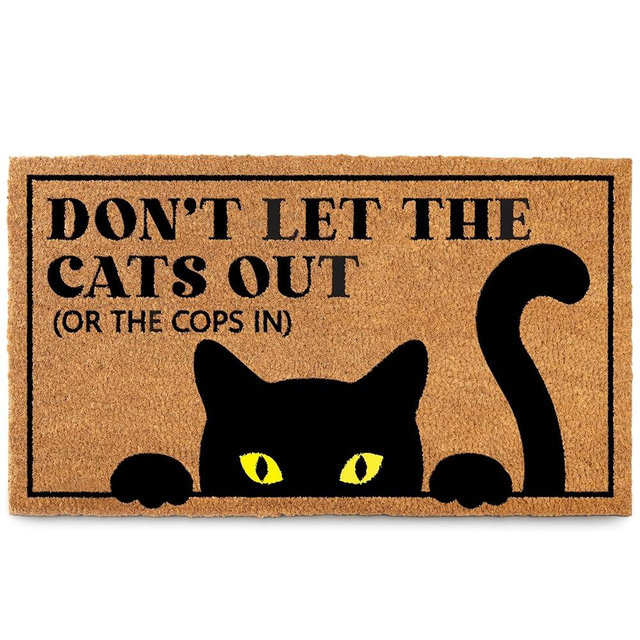 Purrfect Paws Cat Welcome Mat - 30x17 Inch, Black Cat Paw Design, Gift-Ready