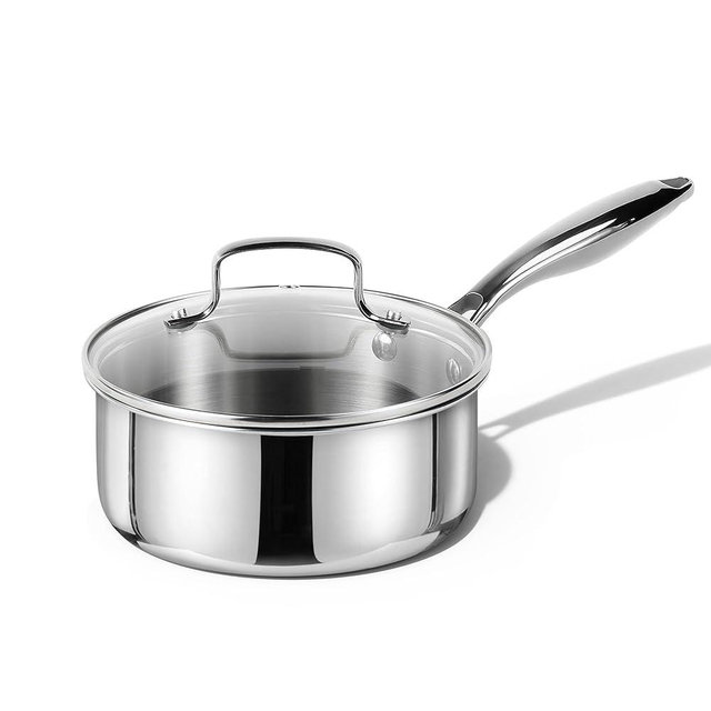 CAROTE 1.5Qt Stainless Steel Saucepan, Non-Toxic 3-Ply Stainless Steel Cookware Set with Lids, Small Kitchen Pots, Oven Safe, Compatible with Induction, Ceramic, Gas