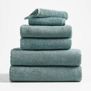 Organic Turkish Cotton Ocean Blue Bath Towels, Set of 6 | Crate & Barrel
