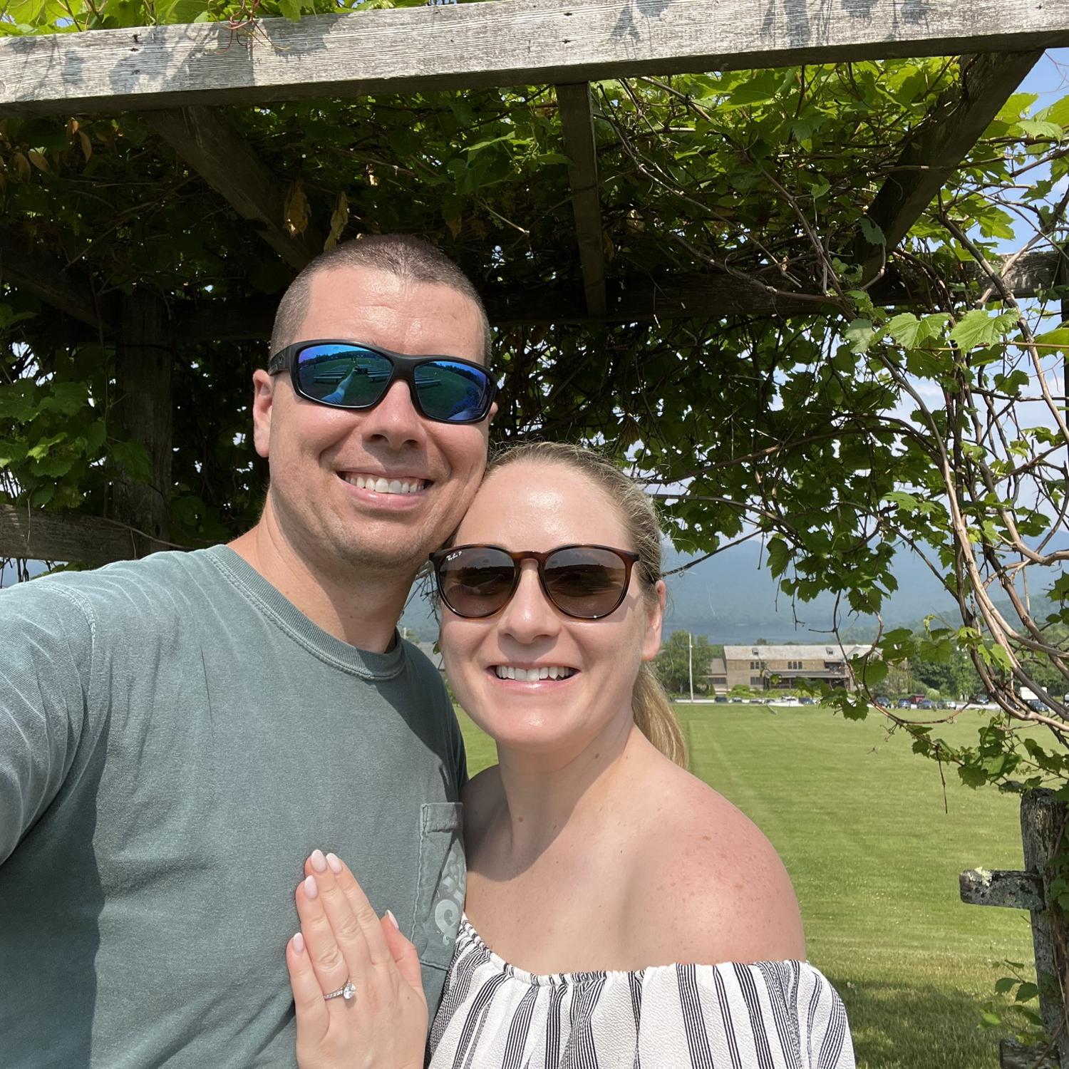 Enjoying the view at our wedding venue a year before our day