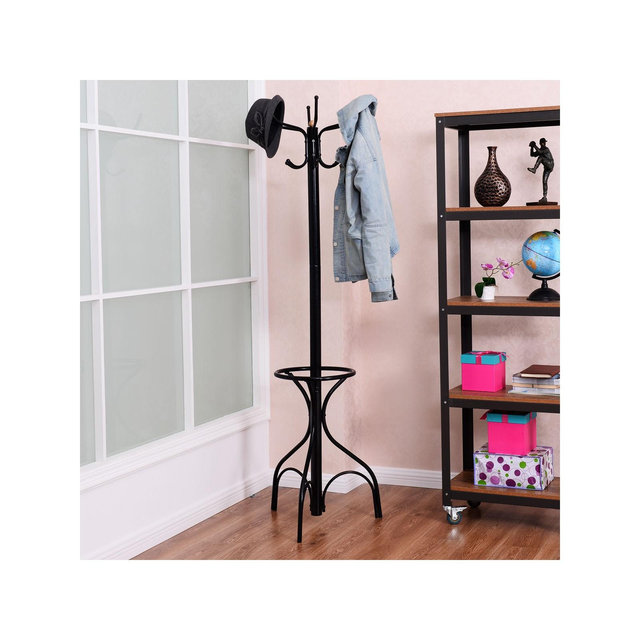 Costway Metal Coat Hat Rack Organizer Clothes Hanger Hooks Tree Stand Umbrella Holder