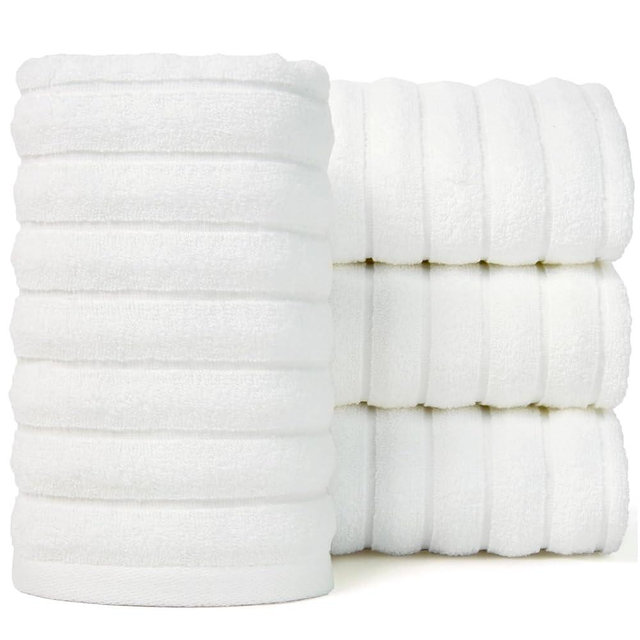 Jacquotha Luxurious 4-Pack Ribbed Striped Hand Towels (White) – Hotel & Spa Premium Cotton Face Towels 13” x 29”, Soft and Quick Drying 470 GSM