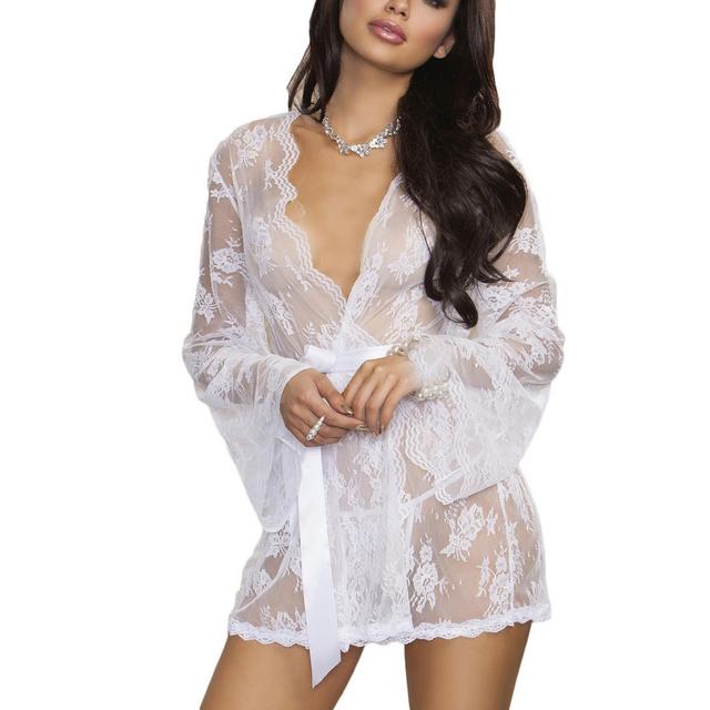 iCollection Women's All Over Scalloped Lace Sheer Lingerie Wrap Robe