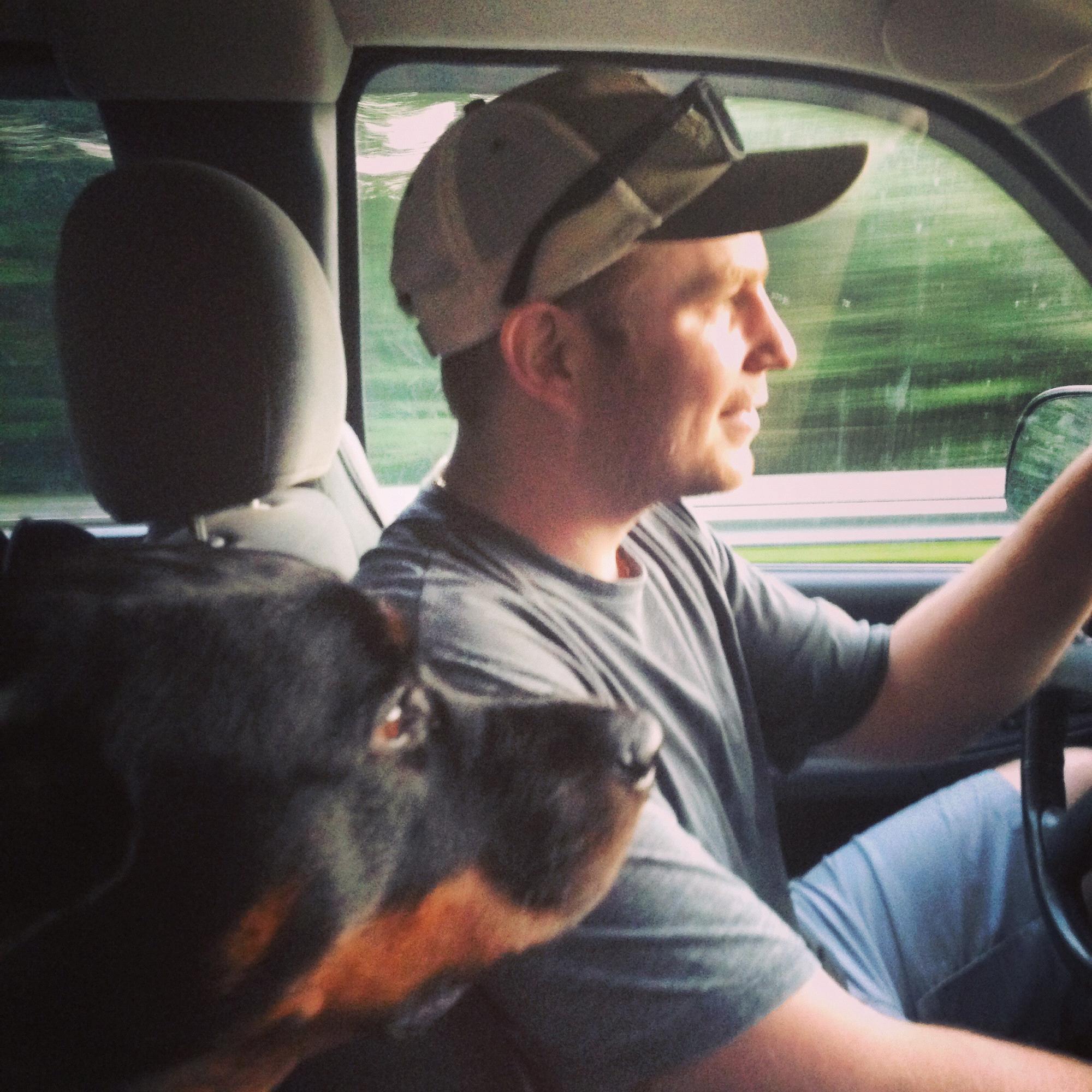 Georgi riding in the truck with David