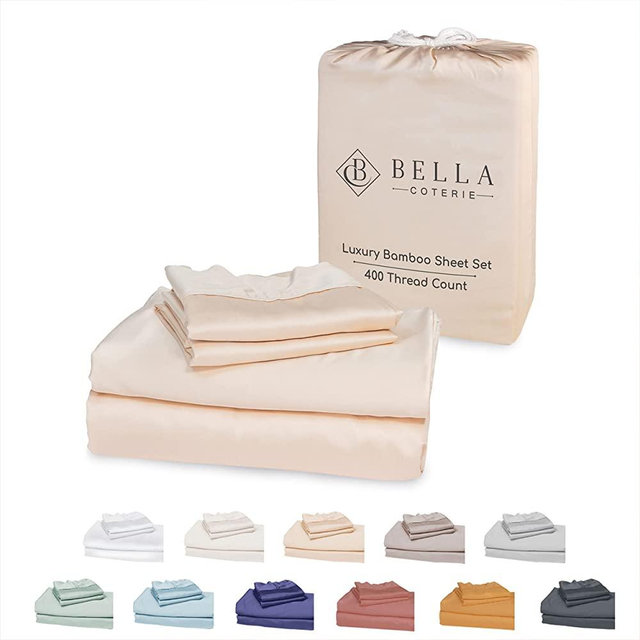 Bella Coterie Luxury Queen Bamboo Sheet Set | Organically Grown | Ultra Soft | Cooling for Hot Sleepers | 18" Deep Pocket [Champagne]