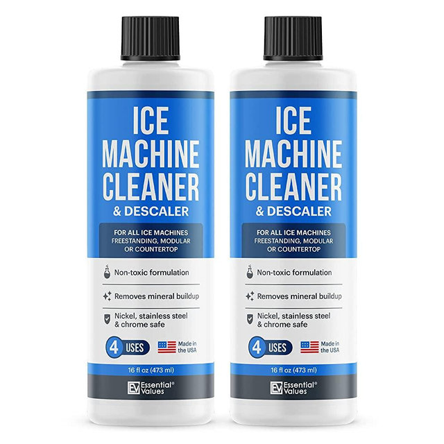 2-Pack Ice Machine Cleaner and Descaler 16 fl oz, Nickel Safe Descaler | Ice Maker Cleaner Compatible with All Major Brands (Scotsman, KitchenAid, Affresh) - Made in USA by Essential Values
