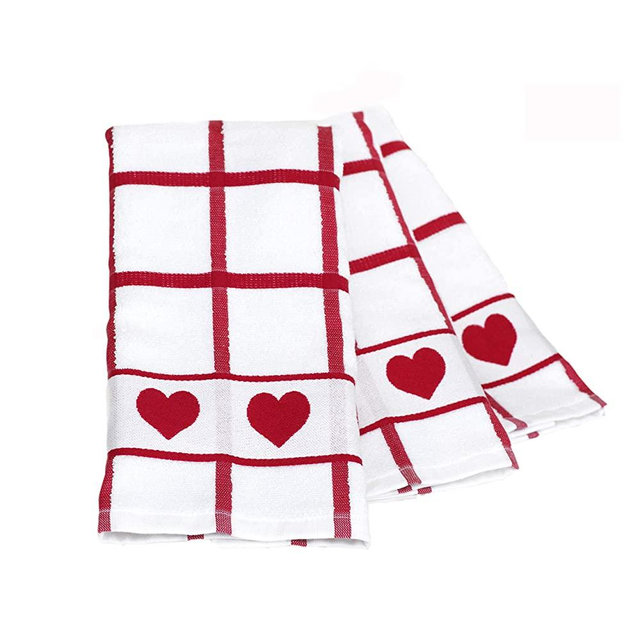 Blanco Home 100 Percent Cotton Kitchen Towels - Set of 3 -425 GSM - 16 inches by 24 inches Dish Towels - Durably Built - Cheerful Cherry Red and White
