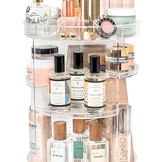 Tranquil Abode Rotating Makeup Organizer | Adjustable, Spinning Storage for Make up, Perfume, Cosmetic, Beauty, Skincare, and Essential Oil Products | Clear Acrylic