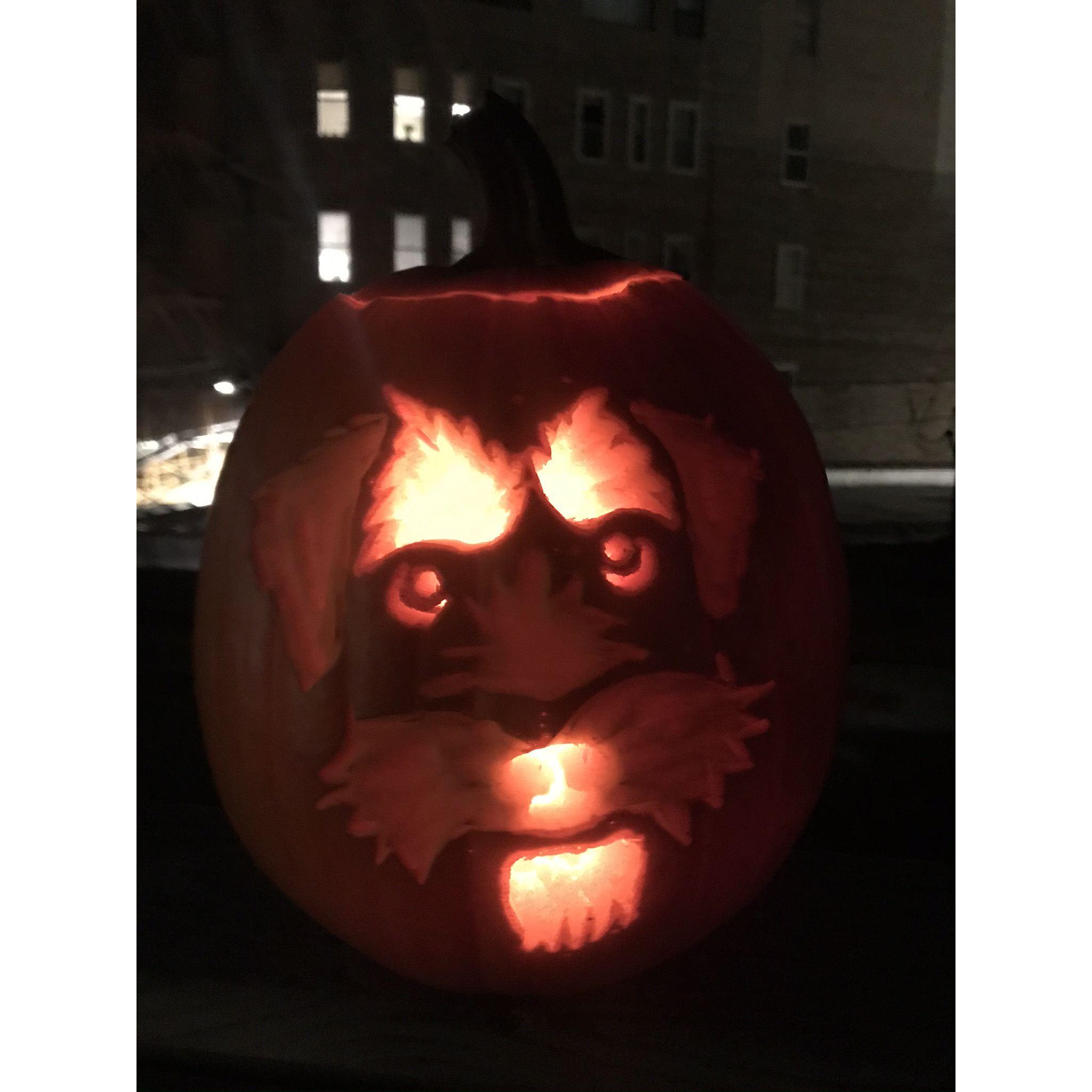 Our second pumpkin carving - it's Archie!