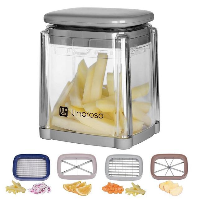 linoroso French Fry Cutter, 4-in-1 Multi-functional Onion/Vegetable Chopper with Container, Pro Food Chopper, Veggie Chopper, and Food Dicer