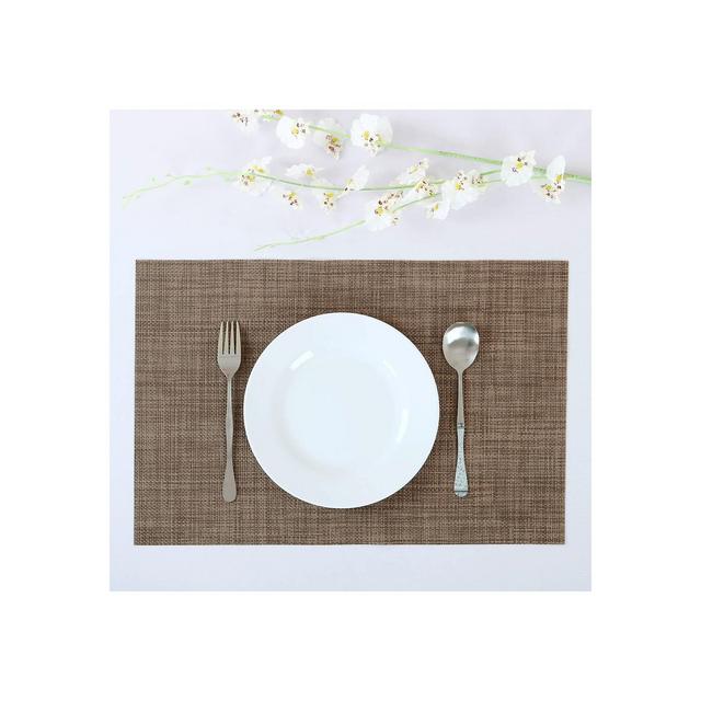 Unique Bargains Heat-Resistant Woven Non-skid Removable PVC Placemat 4 Pcs Brown 18" x 12"