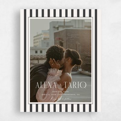 Dark Charcoal, Beige Wedding Save the Date - Azelie Photo