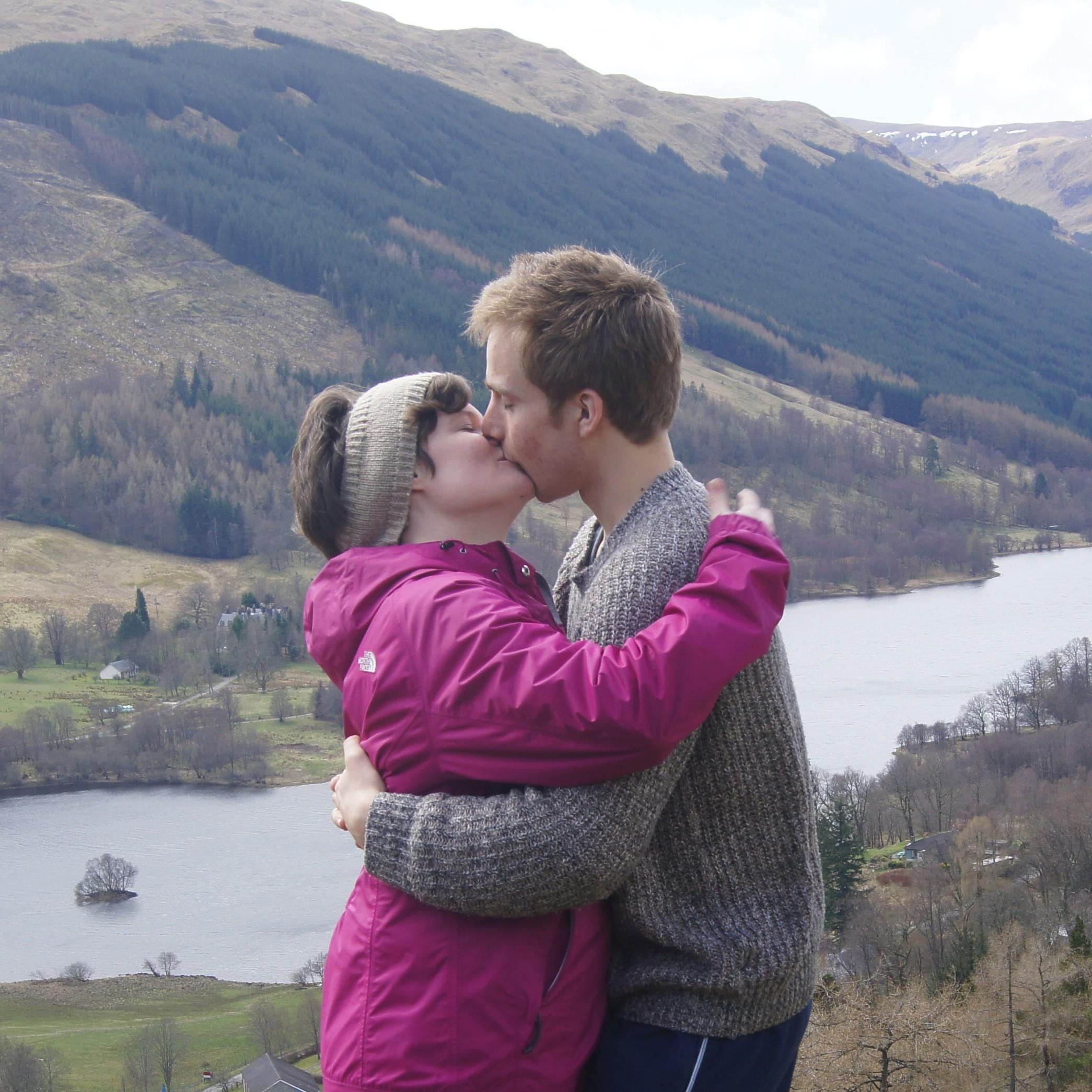 Quick kiss in the Scottish Highlands. One of the most beautiful places!