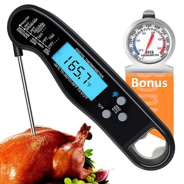 Food Thermometer, Instant Read Meat Thermometer for Cooking, Waterproof digital Kitchen thermometer with Long Probe, Ultra Fast Cooking Thermometer for Grilling, Extra Oven Thermometer for Baking