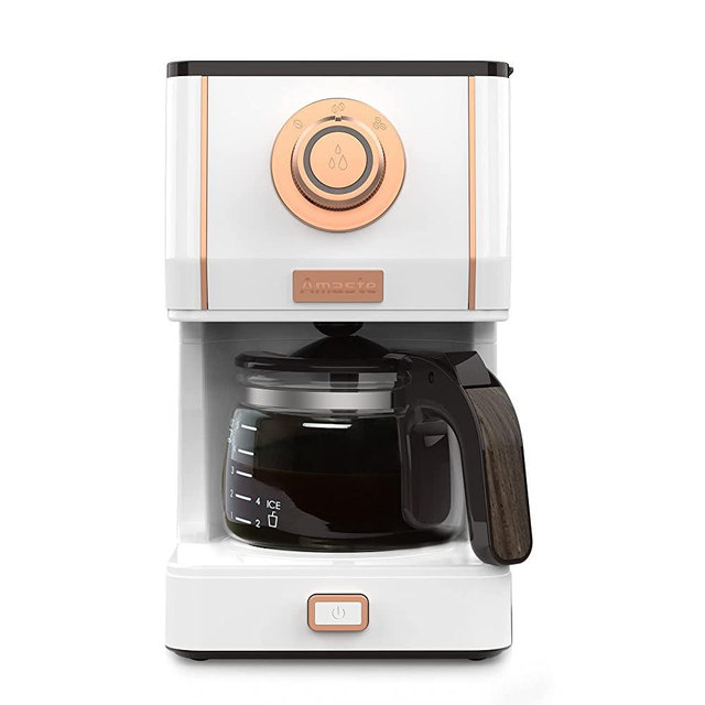Amaste Coffee Maker, Retro Style Coffee Maker with 25 Oz Glass Coffee Pot, Coffee Machine with Reusable Coffee Filter & Three Brewing Modes, 30minute-warm-keeping, Elegant White with Rose Gold