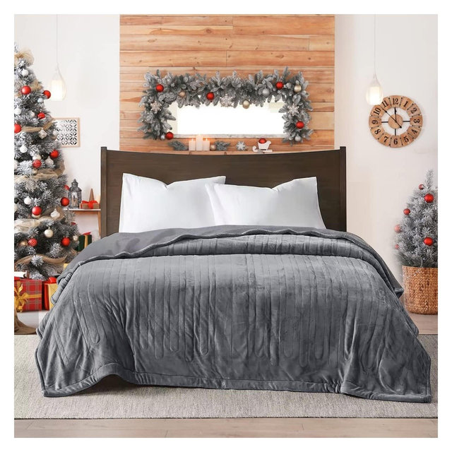 Heynemo Heated Blanket King Size, Heating Electric Throw Blanket Dual Control, 10 Heat Settings, 12 Hours Auto Off, Machine Washable, ETL, Grey