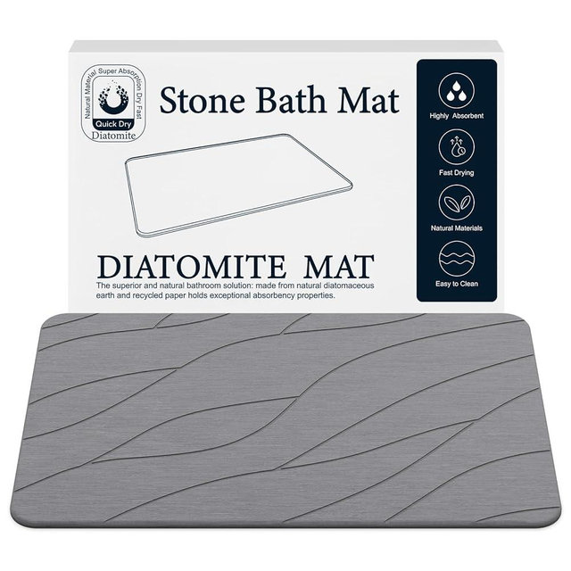 Closefriend Diatomite Stone Bath Mat - Fast Drying Bathroom Mat Stone, Diatomaceous Earth Bath Mat Non-Slip, Absorbent Stone Mat Quick Dry (23.6"*15.4")