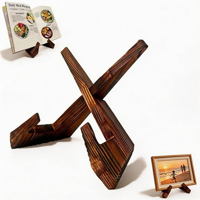 Eryzcas 1 Pcs Cookbook Stand for Kitchen Counter, Wooden Cookbook Holder Stands, Premium Recipe Book Holder Stand, Multifunctional Display for Rustic Kitchen Decor