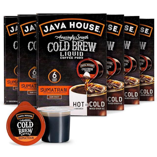 JAVA HOUSE Cold Brew Coffee, Dark Roast Coffee Concentrate Liquid Pods - 1.35 Fluid Ounces (6 count liquid pods per box) Enjoy Hot Or Iced (Sumatran, 6 boxes x 6 pods = 36 Count)