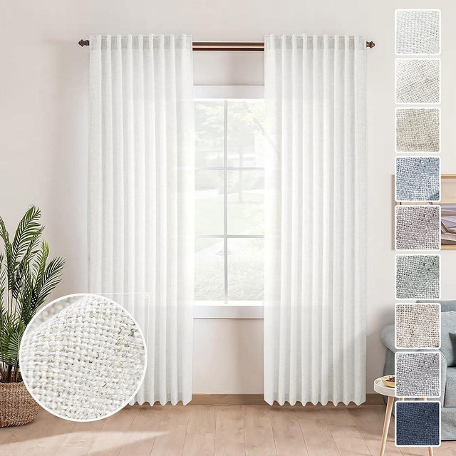 MEETBILY Curtains Panels for Back Tab Semi Sheer, Linen Textured Drapes Rod Pocket, Flax Curtains for Farmhouse/Bedroom/Living Room/Window (2-Pack, 50 x 84 inch, Ivory)