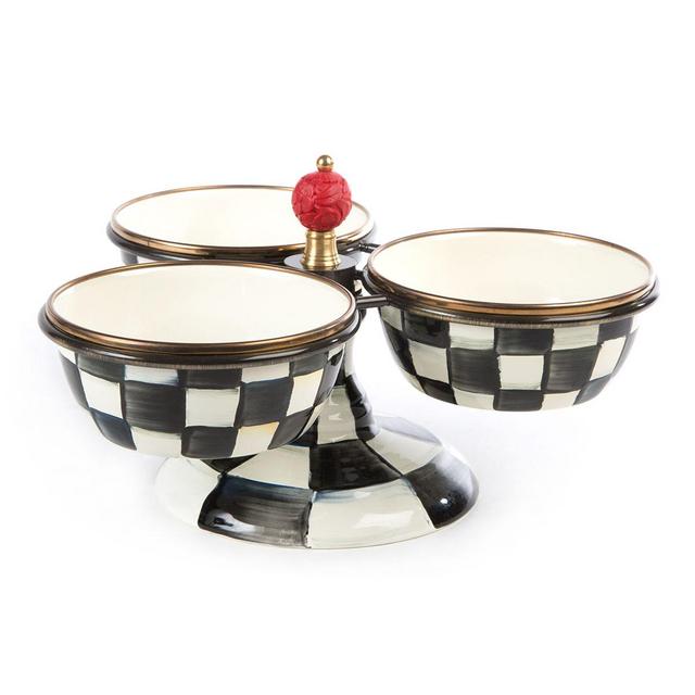 MacKenzie-ChildsCourtly Check Enamel Triple Bowl Server