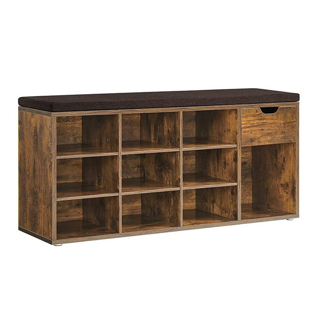VASAGLE Storage Bench, Entryway Bench with Cushion, Drawer and Open Compartments, Bench with Storage, for Living Room, Bedroom, Closet, Rustic Brown and Brown ULHS024T01
