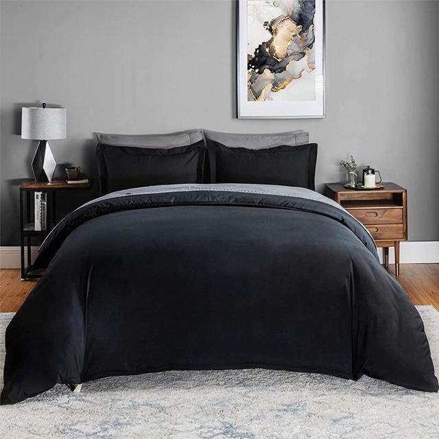 Bedsure Black Duvet Cover King Size Set Zipper Closure Ultra Soft Microfiber Washed Comforter Cover Bedding Sets (1 Duvet Cover + 2 Pillow Shams) King Size 104x90 inches, Black