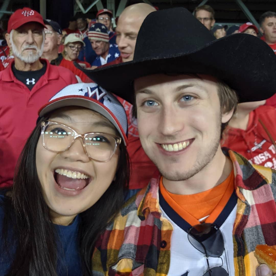 The 2019 World Series! Nhi cheered for the Nats since D.C. is basically her second home, and of course Nathan, a true Houstonian, cheered for the Astros. We still love each other. (Washington, D.C.)