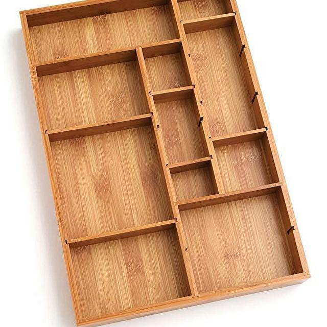 Lipper International 8397 Bamboo Wood Adjustable Drawer Organizer with 6 Removable Dividers, 12-1/2" x 17-1/2" x 1-7/8"