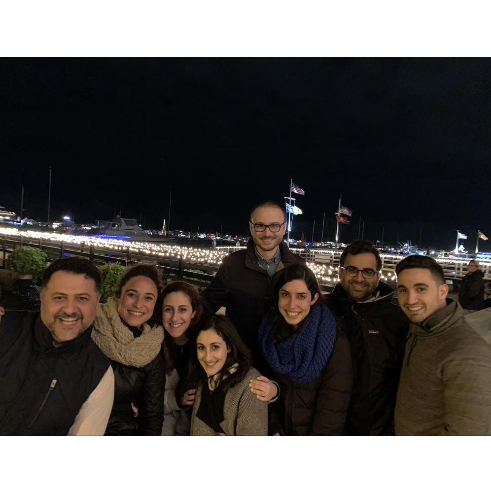 Newport Harbor Christmas Boat Parade with friends Roz, Amelia, Andrew, Golnaz, Ramez, and Mishkin
