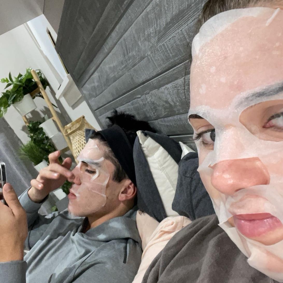 Kevin not sure about this whole skin care face mask type thing😂