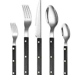 Khen Cutlery Set of 20 Pieces, 18/8 Stainless Steel Flatware, Modern Silverware for Home, Kitchen, Dining & Table Setting for 4 Dishwasher Safe, Lightweight & Ergonomic Design Gift - Black