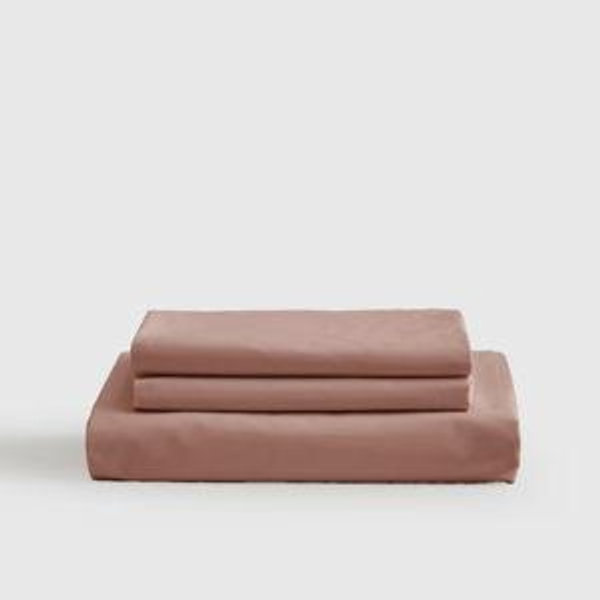 Classic Organic Percale Fitted Sheet Set in Clay in King