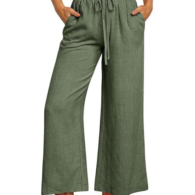 ANRABESS Women Linen Pants Casual Loose High Waist Boho Wide Leg Cropped Palazzo Beach Pants Summer Outfits 2024 Trendy