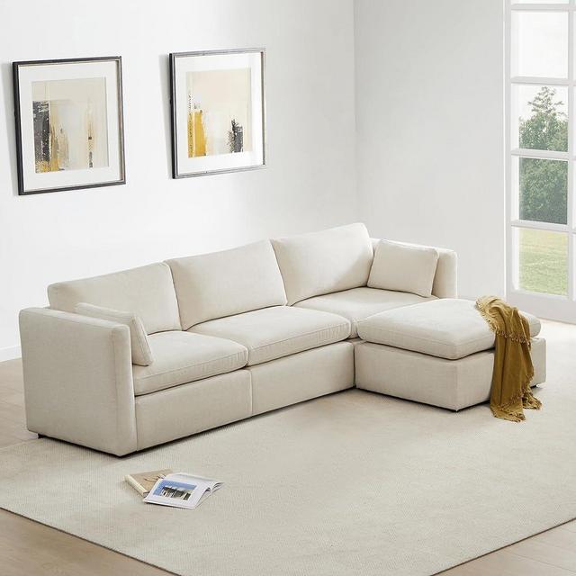 CHITA Oversized Modular Sectional Fabric Sofa Set,Extra Large L Shaped Couch with Reversible Chaise Modular Sectional Couch,112 inch Width,4 Seat Modular Sofa with Storage Ottaman, Beige