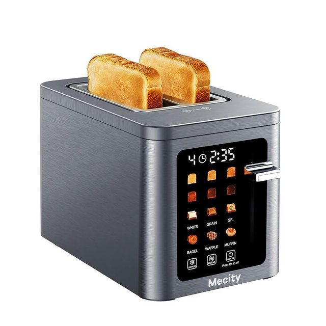 Mecity 2 Slice Toaster Smart Touchscreen, Stainless Steel Wide Slot Toasters Defrost, Reheat, Memory Function, Auto Shutoff, Digital Electric Bread Toaster for Bagel Muffin Waffle, 120V