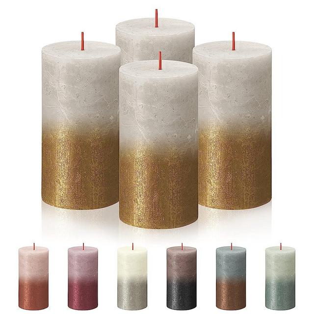 BOLSIUS 4 Pack Sandy Gray/Gold Sunset Rustic Metallic Pillar Candles - 2.75 X 5 Inches - Fine European Quality - Natural Eco-Friendly Plant-Based Wax - Unscented Dripless Smokeless 60 Hour Candles