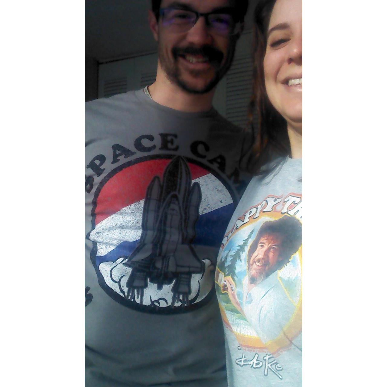 Us wearing our Christmas presents from Dominic
