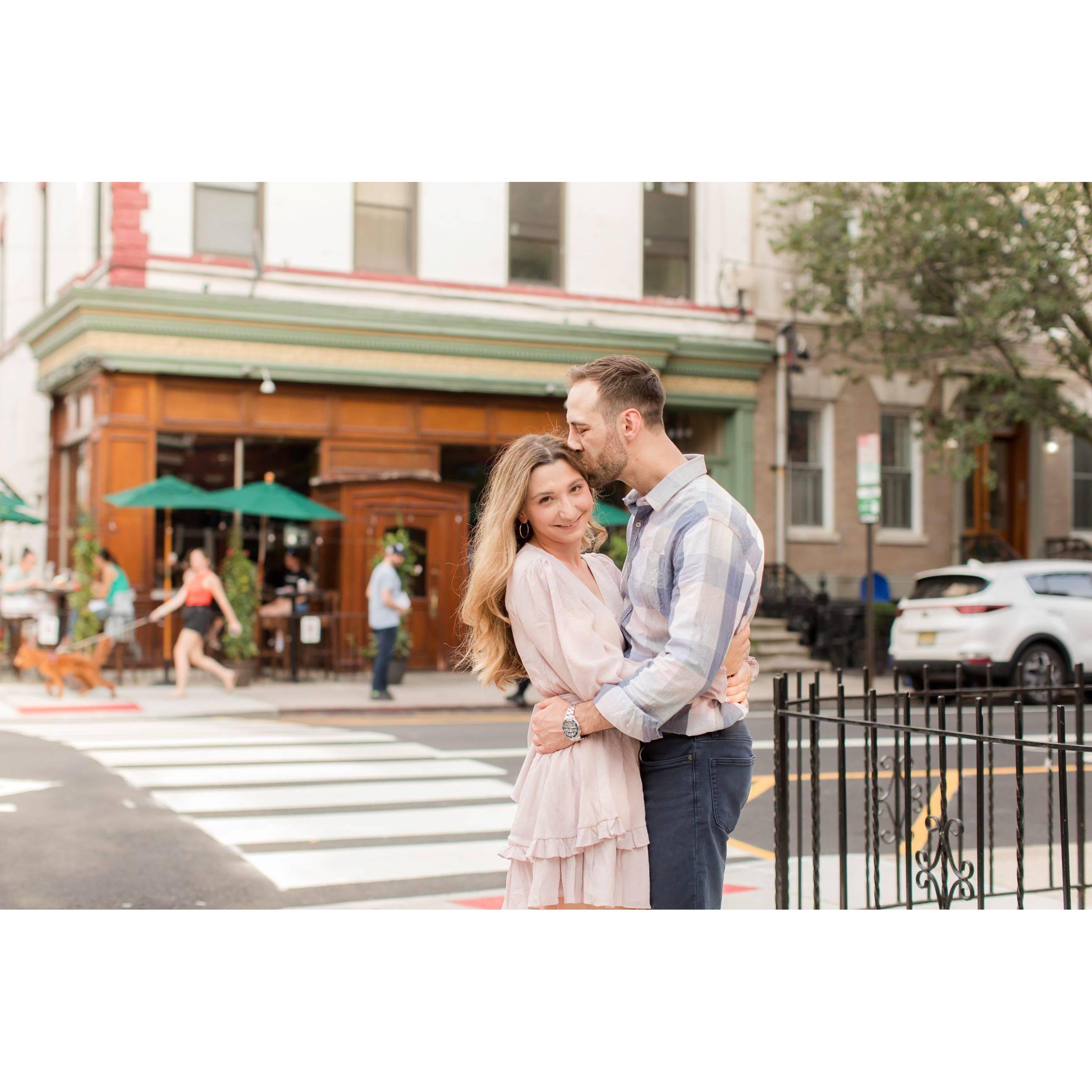 In front of 10th and Willow, the bar in Hoboken where we met.