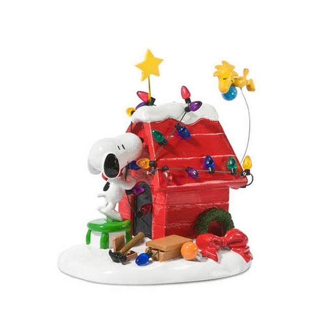 Department 56 Peanuts Decoration, Snoopy’s Dog House, Woodstock, Christmas Lights, 8", Red