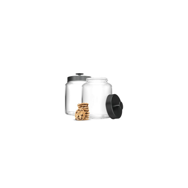Kook Glass Storage Canisters, 2.8 Liter, Set of 2, Black