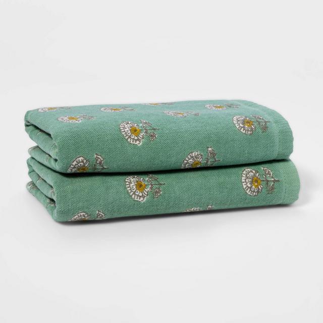2pk Flat Woven Hand Towel Set Green - Threshold™