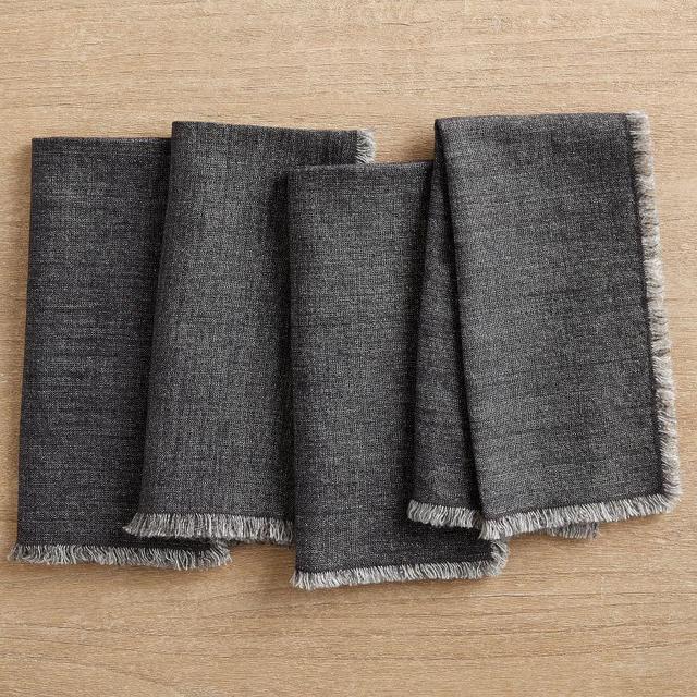 Frayed Oversized Linen Napkins, Set of 4 - Ebony