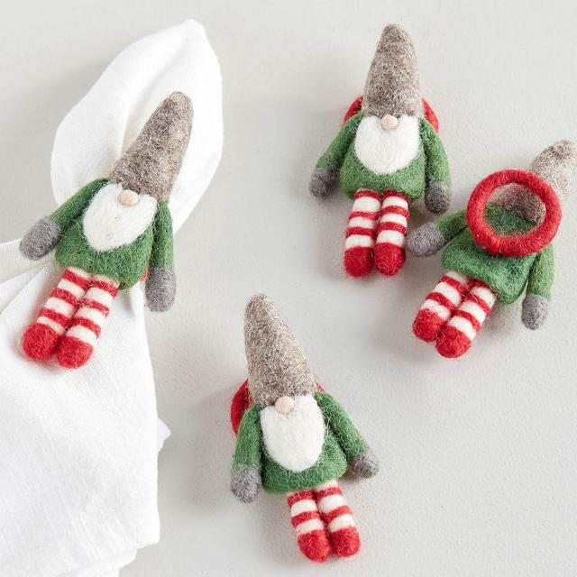 Gnome Wool Felt Napkin Rings, Set of 4